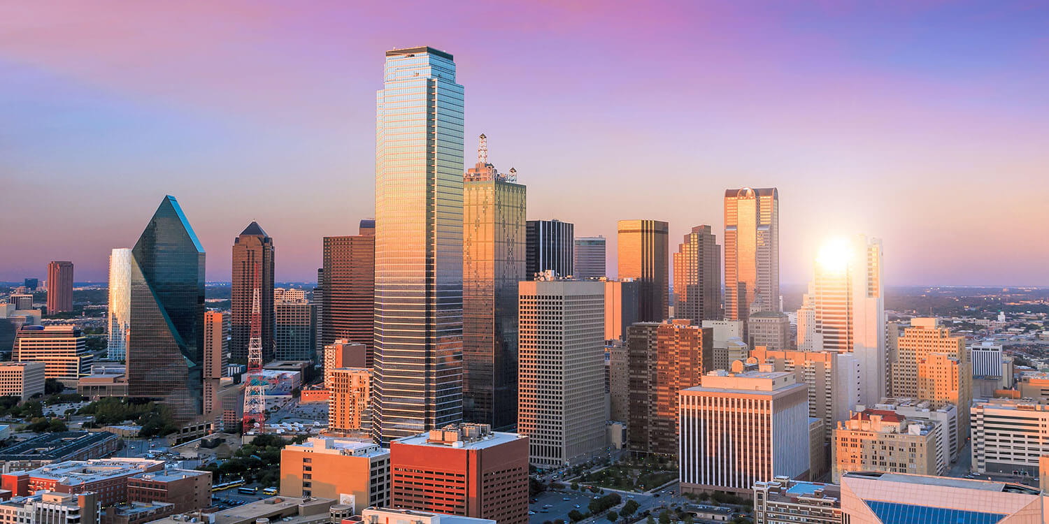Dallas, Texas cityscape with clear sky at sunset