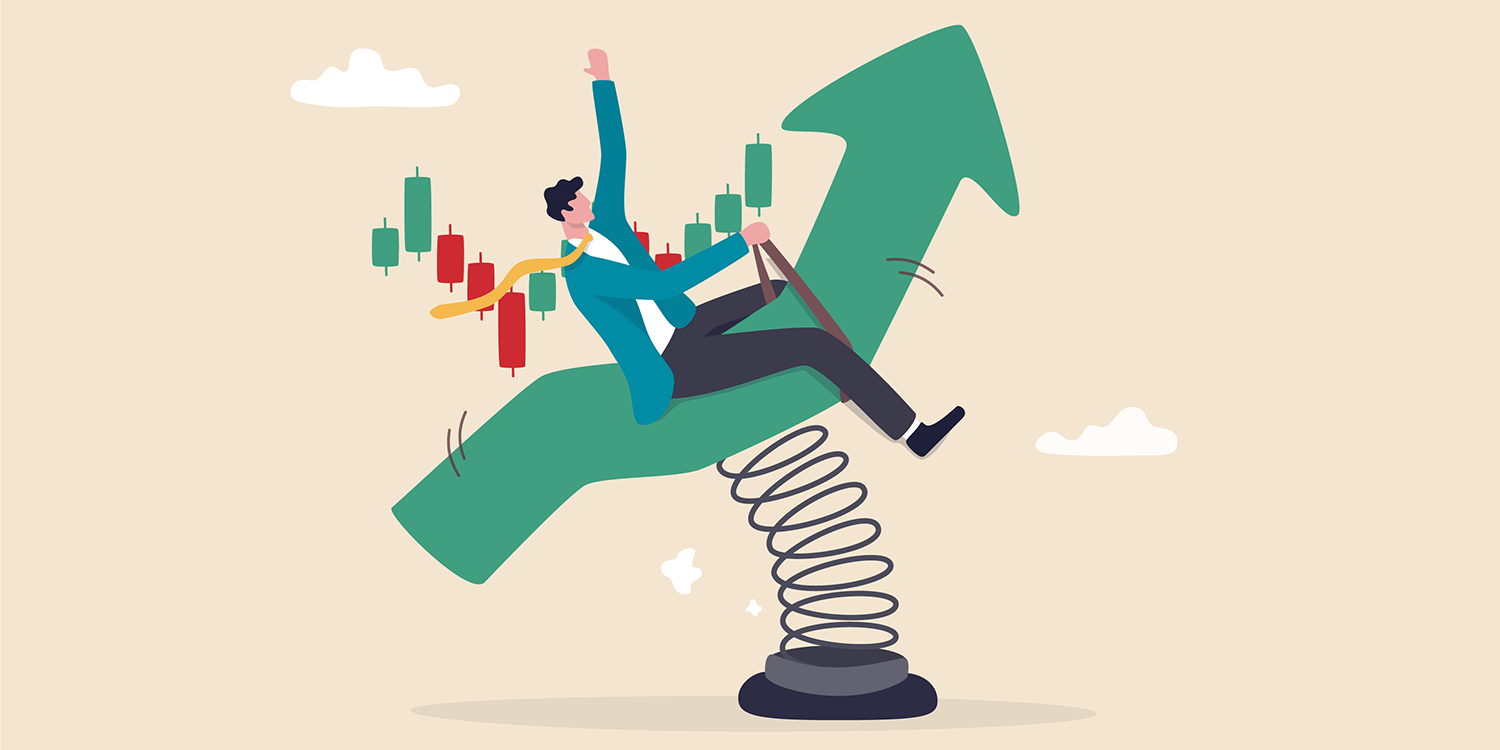 Illustration of a business man riding the markets