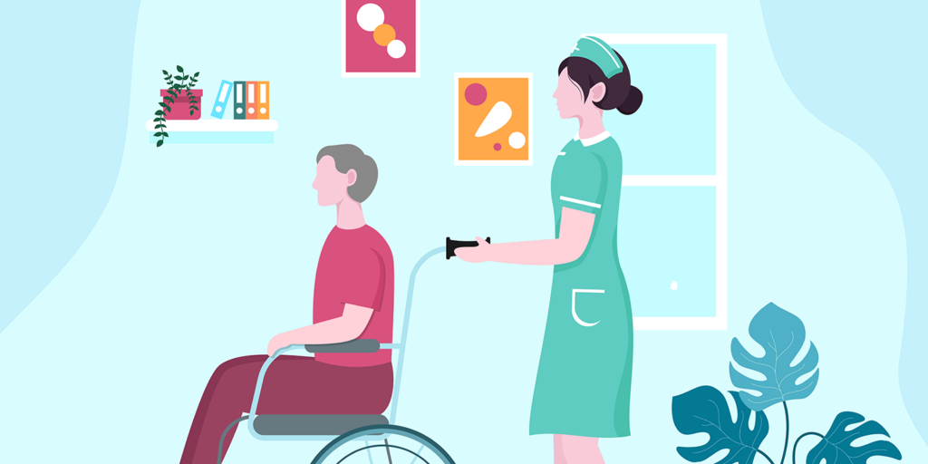 Long term care - Flat Illustration with Caregiver