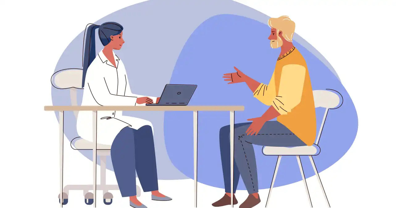 Illustration of man talking with doctor